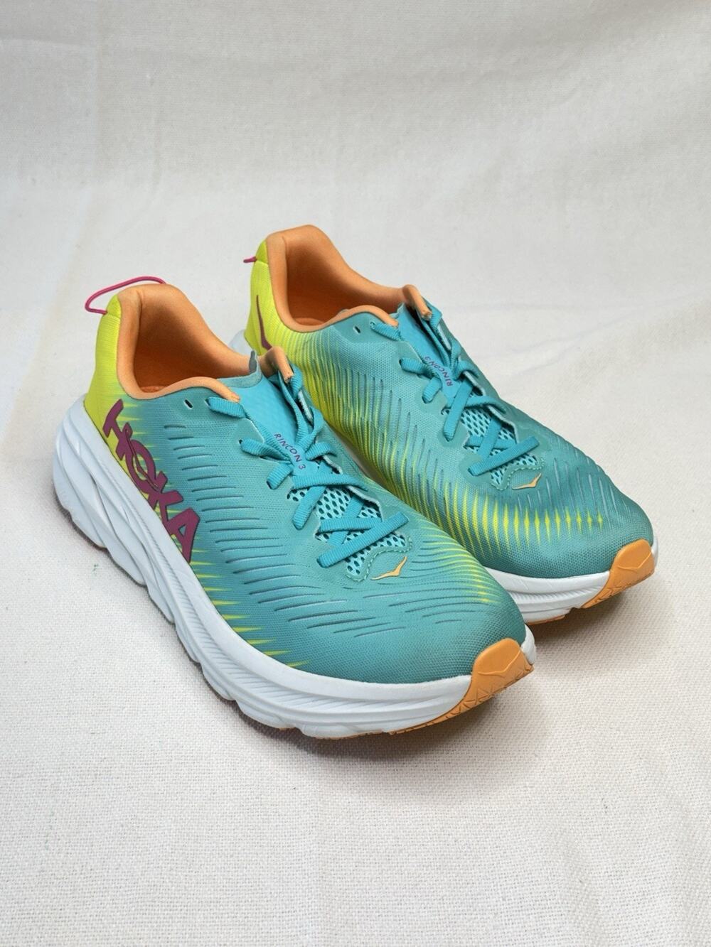 Hoka One One Rincon 3 Womens 10 B Blue Pink Athletic Running Shoes Sneakers Gym